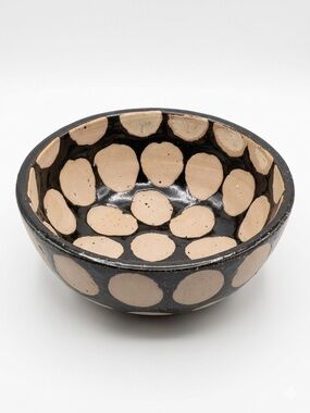 Mud Pie Artisan Ceramic Bowl-Brown and Tan Abstract Design- Large